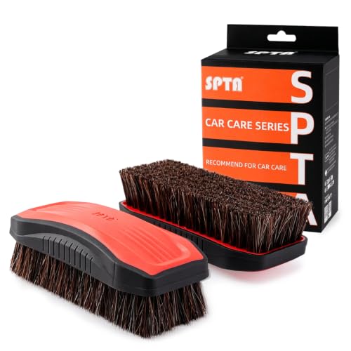 Leather Cleaner Brush, SPTA 2Pcs Fine Long Bristle Horse Hair Brush for Car Detailing,Ideal for Car Interiors,Furniture, Sneakers, Boots,and More -Safe for Natural, Synthetic, Faux, and Pleather - color: Leather Cleaner Brush