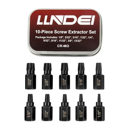 LLNDEI Screw Extractor Set, Hex Head Easy Out Set 10 Pieces, Multi-Spline Ez Out Stripped Extractor (1/8”-13/32”) CR-MO, Stripped Fastener Tool - size: Screw Extractor Set -10pcs