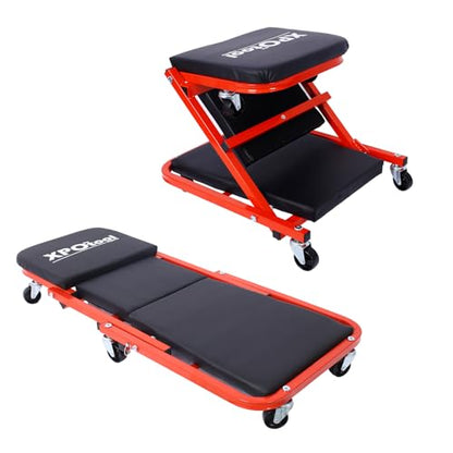 Mechanic Creeper - 36" Foldable Creepers Automotive with 6 Wheels | 2 in 1 Z Shape Creeper Seat 300Lbs Capacity Garage Chair | Low Profile Creeper Lay Down or Sit for Garage, Shop, Auto Repair Red