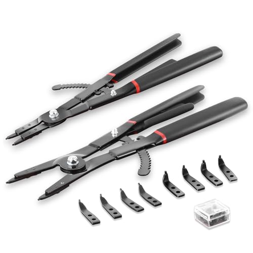 Auto Dynasty 16" Snap Ring Pliers Set 2pcs Heavy Duty Circlip Pliers Tools Internal External with 0° 15° 45° 90° Tips and Various Angled Tips - style: 2pc Plier Long Reach