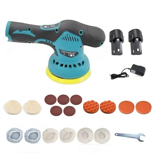 Cordless Car Buffer Polisher,5500RPM Cordless Car Polishing Machine with 2x21V Rechargeable tteries,21 PCS Attachments&8 Variable Speed,Polisher for Car Detailing Scratch Removing, Polishing