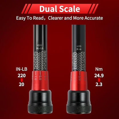 Hairich Torque Wrench Bike 1/4 Inch,2.3-24.9 N.M/20-220IN.LB, Drive Click Torque Wrench Set,16PCS 72-tooth Torque Wrenches Set with Extension Bar & Socket Sets for Bicycle - size: 16PCS 1.67-18.33 FT.LB