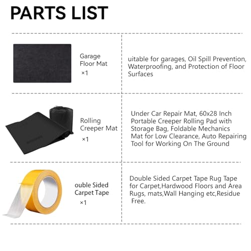 Garage Floor Protection Mat (8'5" x 20') uitable for garages, Oil Spill Prevention, Waterproofing, and Protection of Floor Surfaces(Includes Double Sided Tape Rolling Creeper Mat) - size: 8'6" x 20'