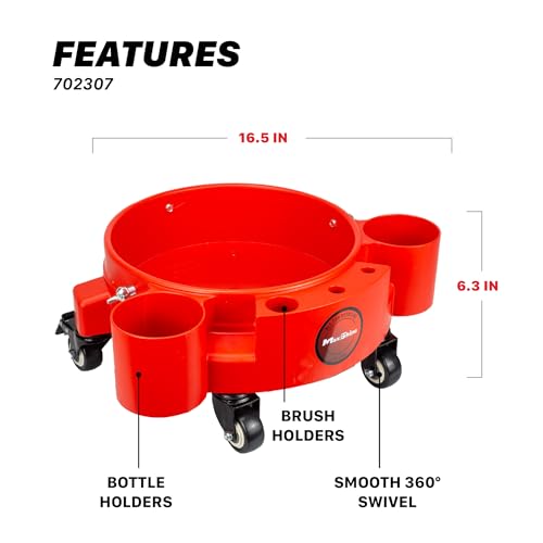 Maxshine Universal Rolling Bucket Dolly (Red) – Heavy-Duty Detailing Bucket Cart with 5 Wheels & 2 Locking Casters – Mobile Organizer for Compounds, Brushes & Car Wash Supplies - color: Bucket Dolly (Red)