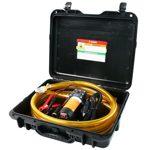 12V Fuel Transfer Pump Moves 120 Gallons of Gas or Diesel Per Hour. With Car Cigarette Lighter Plug, Battery Clip and Upgraded Carrying Case, for UTVs, Vehicles, Boats, Equipment.(80W) - color: 120Gal/hr