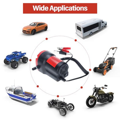 Amarine Made 12V 60W Oil Change Pump Extractor, Oil/Diesel Fluid Pump Extractor Scavenge Oil Change Pump Transfer Suction Transfer Pump with Tubes Truck Rv Boat ATV (Red) - color: Red