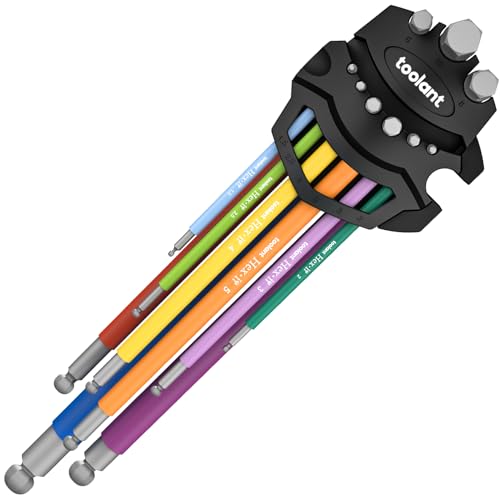 toolant Metric Allen Wrenches Sets 9pcs, Extra Long Arm Allen Key Set with Ball End, Crafted Hex Key Set with Color Coded Sleeves, Unique Patented Holder Design for Magnetizing and Demagnetizing - size: 9pcs(Metric)