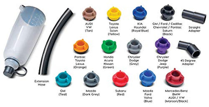 Powerbuilt 17 Piece Oil Funnel Set with Color Coded Vehicles Adapters for Cars, No Spill - 240151