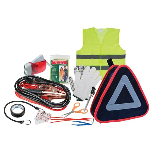 Performance Tool W1557 Roadside Assistance Kit with Jumper Cables, Reflective Triangle, Flashlight, Safety Vest, and More, in Zippered Storage Case - style: 11pc Roadside Emergency Kit