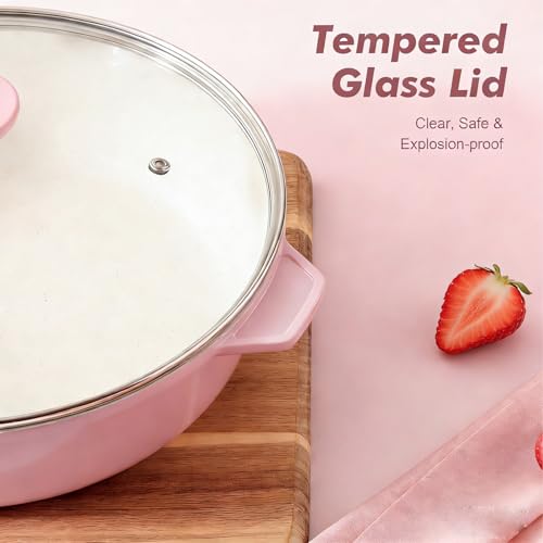 SENSARTE Nonstick Ceramic Skillet with Lid 11-inch, 4.5QT Non Toxic Deep Frying Pan, Saute Pan with Lid, Stay-cool Handle, Healthy Cooking Pot, Induction Compatible, Pink - color: Sakura Pink, size: 11-inch/4.5QT