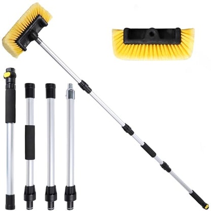 70" RV Wash Brush with Long Handle and 12" Soft Bristle Brush Head, Water Flow-Thru Truck Washing Brush with Hose Attachment for Cleaning Car, SUV, Boat, Camper, House Siding and Solar Panels - color: Yellow, size: 70"
