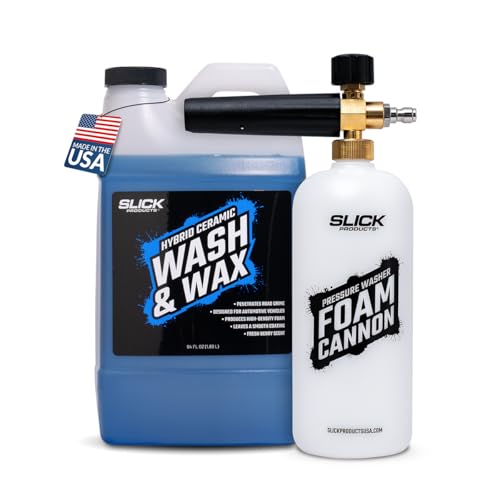 Slick Products Wash & Wax (64 oz.) + Pressure Washer Foam Cannon Bundle – Super Concentrated Car Wash Foam Shampoo for Car, Truck, RV, Motorcycle, Trailer, and Boat - color: Wax & Wash