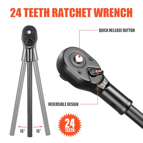 3/4" Drive Deep Impact Socket Set,21Pcs SAE (3/4 to 2 Inch) Sizes with Ratchet Wrench (24 tooth) Andextension Rod,6-Point Socket,Cr-Mo Steel Includes Adapters - size: 3/4"Drive Socket Set 21 PCS