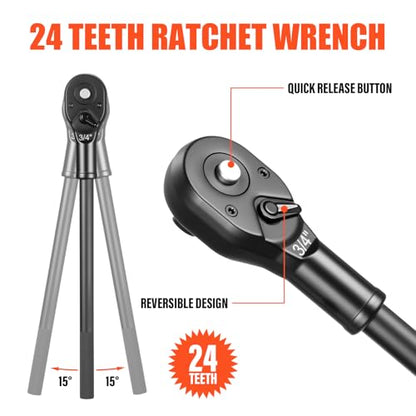 3/4" Drive Deep Impact Socket Set,21Pcs SAE (3/4 to 2 Inch) Sizes with Ratchet Wrench (24 tooth) Andextension Rod,6-Point Socket,Cr-Mo Steel Includes Adapters - size: 3/4"Drive Socket Set 21 PCS