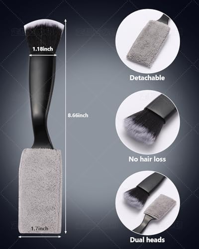 3PCS Car Interior Detailing Kit Soft Scratch-Free Dual Head Brush Set | Trilobal Bristle & Curved Design,Dashboard Vent Crevice Tool,Auto & Household Multi-Vehicle Gift Kit