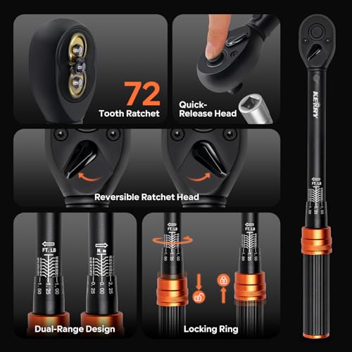 Kerry 1/4 3/8 1/2-Inch 3PCS Drive Click Torque Wrench Set, 3% Accuracy 20-240 in.Lb, 5-45 ft.Lb, 20-160 ft.Lb Dual-Scales Precision Tool, 72 Tooth Dual-Direction Calibrated Torque Tool for Bike, Car - size: 3pcs 1.67-20 FT.LB, 5-45 FT.LB, 20-160 FT.LB, st