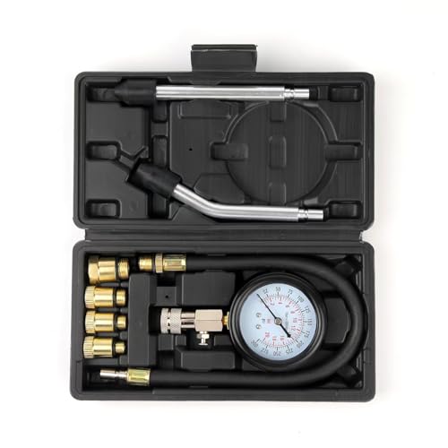 Compression Tester, 8pcs Engine Compression Tester kit Professional Petrol Gas Engine Cylinder Pressure Gauge 0-300 PSI Automotive Tool for Motorcycle Car Truck (Black) - color: 8pc-black