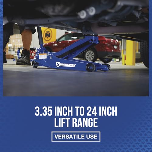 Strongway 3-Ton Long-Reach Low-Profile Professional Floor Jack | Access for lowered vehicles, Professional garage service, Stable lifting, Controlled positioning, Shop-ready construction - style: Low profile
