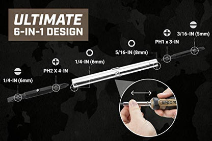 Spec Ops Tools Multi-Bit Screwdriver for Tool Belt, Tool Box, Magnetized Double-Sided Bits and Cr-Mo Steel Shaft, Standard, 6-in-1