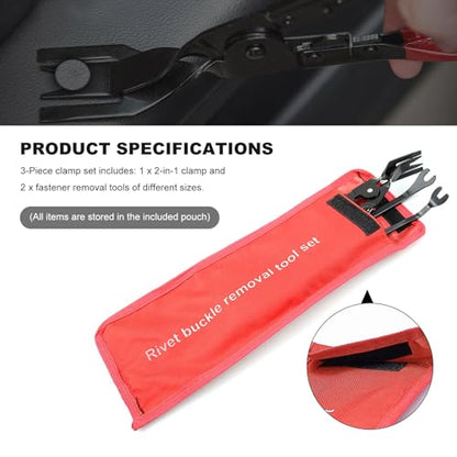 3 PCS Car Clip Removal Tool, Auto Trim Rivet Pry Tools Dashboard Fastener Remover Set with Storage Bag, Upholstery Repair Kit Door Panel Clip Pliers for Sedan Truck SUV (Red) - color: Red
