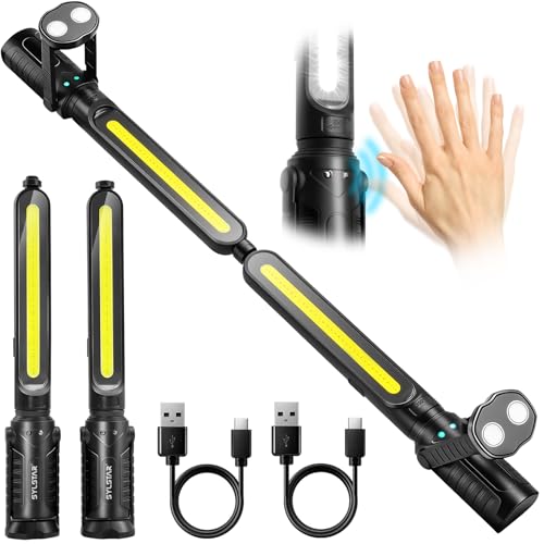 SYLSTAR Mechanic Work Light Bar with Upgraded Sensor Control - 2400LM LED, 4400mAh Rechargeable Underhood Work Light with Hooks & Magnetic Base for Car Repairing, Garage Workshop, Emergency(Black) - color: Black