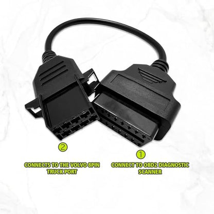 Truck OBD1 to OBD2 Adapter for Volvo 8 Pin Diagnostic Cable Connector | 8pin to 16pin Diagnostic Connector Compatible with Volvo Heavy Duty Truck,Work with Obdii Scanner Tools/Code Reader - style: Fit for Volvo 8pin