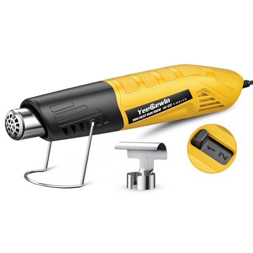 Mini Heat Gun 380W Fast Heat Hot Air Gun 2-Temp Settings 480°F-850°F(249°C-455°C) With Overheat Protection Reflector Nozzle, 4.9Ft Cable for Shrink Wrap, Vinyl, Crafts, Epoxy Resin (Yellow) - color: Yellow