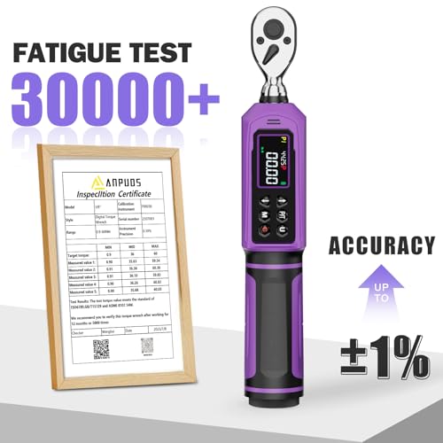 ANPUDS Digital Torque Wrench, ±1% Accuracy, 0.66-44.25 Ft-lb | 3/8 Drive Dual Direction Ratchet Electric Torque Wrench, Vibration/Buzzer/LED Flash Alert, for Bike Motorcycle & Automotive