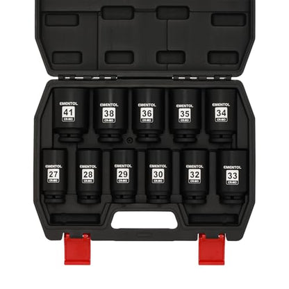 EMENTOL 11PCS 1/2-Inch Drive Spindle Axle Nut Impact Socket Set, CR-MO, 6 Point, Metric, 1/2" Dr. Deep Impact Socket Set, 27mm - 41mm - style: 11PCS (27mm - 41mm)