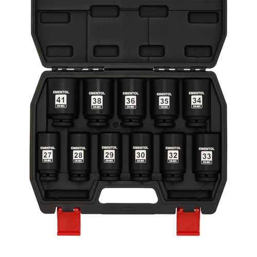 EMENTOL 11PCS 1/2-Inch Drive Spindle Axle Nut Impact Socket Set, CR-MO, 6 Point, Metric, 1/2" Dr. Deep Impact Socket Set, 27mm - 41mm - style: 11PCS (27mm - 41mm)