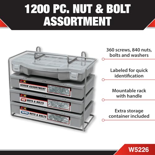 Performance Tool W5226 SEA/Metric Nut and Bolt Assortment with Case, 1,200 pieces