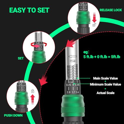 3-Piece Torque Wrench Set - 3 Click Wrenches (1/4", 3/8", 1/2") with 3pc Extension Bars, 72-Tooth Ratchet, ±3% Accuracy, for Automotive, Motorcycle & E-Bike - size: Set (1/4", 3/8", 1/2"), Multiple Ranges