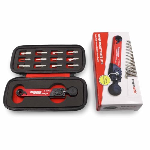 Prestacycle TorqRatchet ELITE Lite Portable Bicycle Torque Wrench Multi-Tool – 2–12Nm Beam Torque, Reversible Ratchet, 1/4” Hex Bits, Lightweight Bike Tool with Carry Case