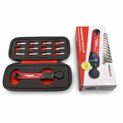 Prestacycle TorqRatchet ELITE Lite Portable Bicycle Torque Wrench Multi-Tool – 2–12Nm Beam Torque, Reversible Ratchet, 1/4” Hex Bits, Lightweight Bike Tool with Carry Case