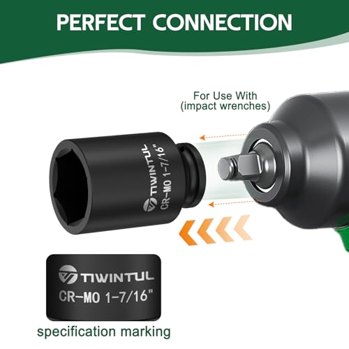 1-7/16" Deep Impact Socket 1/2 Inch Drive for Large Wheel Lug Nuts | CR-MO Steel Impact Socket, 3.07" Length, 6 Point Design, SAE Size, Axle Nut Socket for Easy Removal of Axle Shaft Nuts - size: 1-7/16" (Deep)