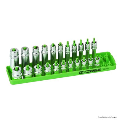 OEMTOOLS 22204 1/4" Socket Organizer (SAE), Socket Holder For Organizing Deep and Shallow Sockets, Labeled Posts, Dual Rail, Holds 1/8" to 5/8" | Dual Rail System Socket Holder, Socket Tray with Labeled Posts, Holds 1/8" to 5/8", Socket Organizer for Tool