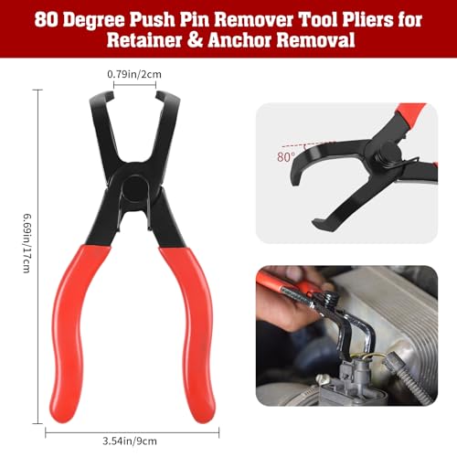 TOOLEAGUE Body Clip Pliers Set, 30° and 80° Push Pin,Panel Removal Pliers | Automobile Upholstery Trim Clip Removal Tool，CR-V Steel, Polyvinyl Chloride (PVC) Handles