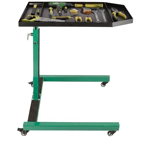 Adjustable Height Mobile Work Table, Foldable Table with Heavy Duty Steel, Rolling Tool Cart with Brakes for Garage Repair Shops DIY