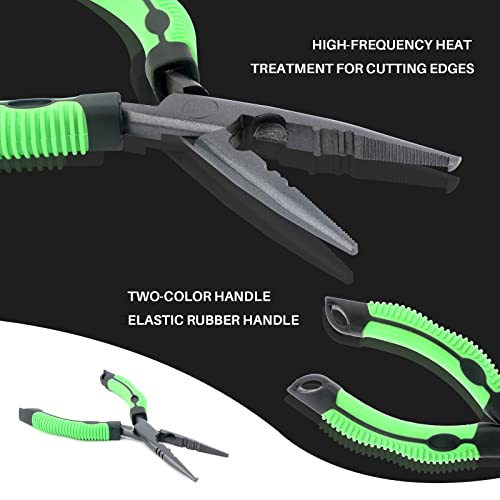 Hikary Long Nose Fishing Pliers, Stainless Steel Hook Remover Braid Cutter Rustproof Multi-Tool Fishing Gripper for Freshwater Saltwater - color: Green-9inch