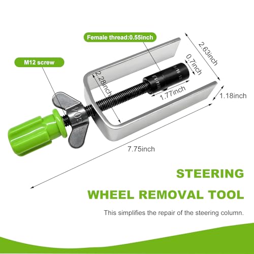 Steering Wheel Lock Plate Remover, Steel Lock Plate Removal Tool with 9/16''-18 Reversible Adapter, Wheel Compressor Puller Tool Snap Ring Remover for Most Vehicles