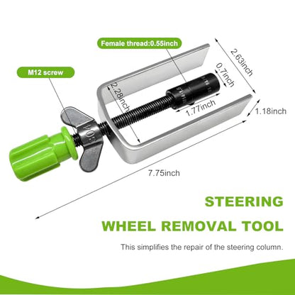 Steering Wheel Lock Plate Remover, Steel Lock Plate Removal Tool with 9/16''-18 Reversible Adapter, Wheel Compressor Puller Tool Snap Ring Remover for Most Vehicles