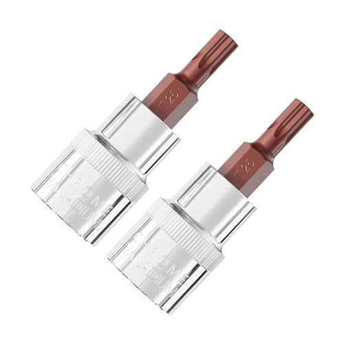 2-PC 3/8-Inch Drive T25 Torx Bit Socket, S2 Steel Bits, Heat Treated CR-V Steel Star Sockets 1.9"(48mm) Length - size: T25