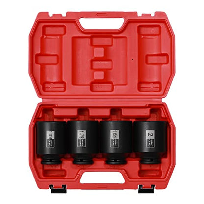 Mayouko 4PCS 1/2" Drive Spindle Axle Nut Impact Socket Set, 1-13/16, 1-7/8, 1-15/16, 2 Inch, CR-MO, Deep, 6 Point - size: 4PCS:1-13/16" - 2"(Deep)