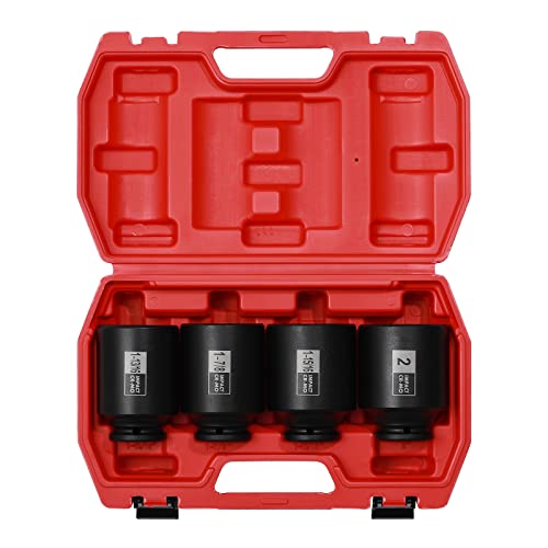Mayouko 4PCS 1/2" Drive Spindle Axle Nut Impact Socket Set, 1-13/16, 1-7/8, 1-15/16, 2 Inch, CR-MO, Deep, 6 Point - size: 4PCS:1-13/16" - 2"(Deep)