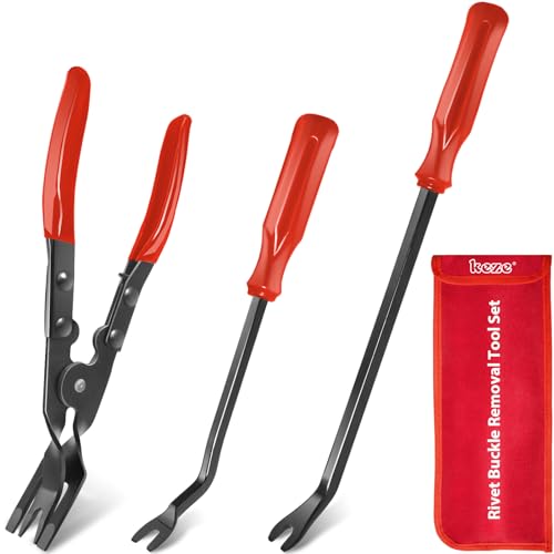 Keze 3 Pcs Auto Clip Pliers Set and Fastener Remover,Car Trim Rivet Removal Pry Tool Repair Kit with Storage Bag for Automotive Door Panel,Upholstery,Dashboard,Plastic Fasteners - color: Red-Auto Clip Pliers Set