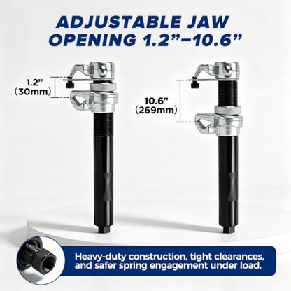 2-Jaw Coil Spring Compressor 4-Rod Strut Tool for BMW Audi Porsche LR | 4-rod 45 steel with arc support arm，fits 90-180mm diameter and 220-380mm height，forged jaws, hard case，for European cars.