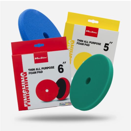Maxshine 5" Universal Thin Foam Pad Set – Professional Detailing Pad for Heavy Cutting, Cutting, Polishing & Finishing – Bendable, Washable & Reusable – Hook & Loop Backing - size: 5", style: Set