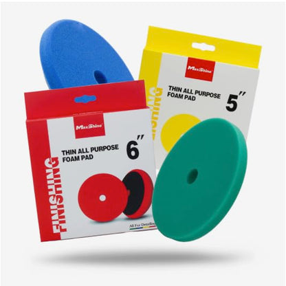 Maxshine 5" Universal Thin Foam Pad Set – Professional Detailing Pad for Heavy Cutting, Cutting, Polishing & Finishing – Bendable, Washable & Reusable – Hook & Loop Backing - size: 5", style: Set