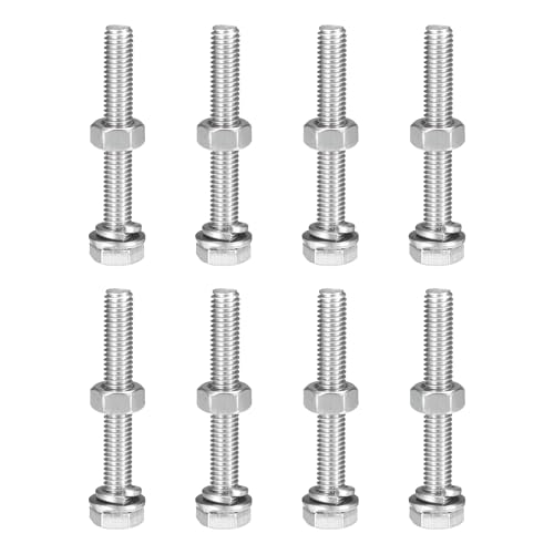 uxcell M6 x 45mm Hex Head Screws Bolts, Nuts, Flat & Lock Washers Kits, 304 Stainless Steel Fully Thread Hexagon Bolts 8 Sets - size: M6 x 45mm