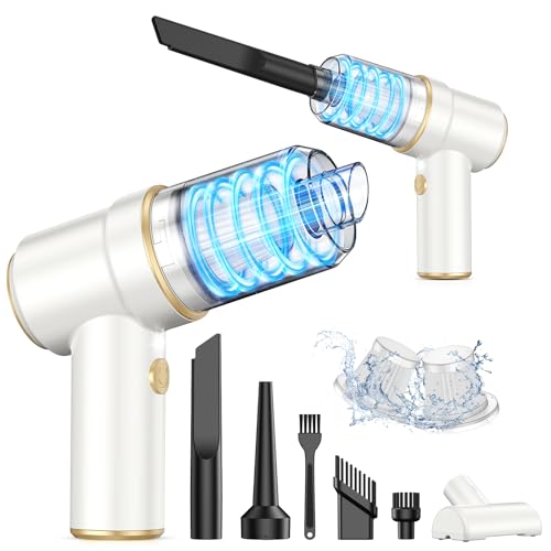 KMM Handheld Car Vacuum Cleaner, 9000PA Vacuum Cleaner & Air Duster, 120W High Power Vacuum Portable Cordless, Hand Held Vacuum Rechargeable with Multi-Nozzles & LED Light for Home, Car, Office - color: White & Gold